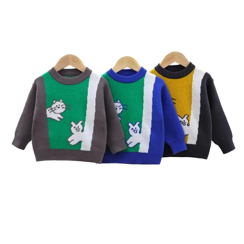 First-Class Service Pledge Wonderful Animal and Cat Elements Boy Winter Sweaters for Kids