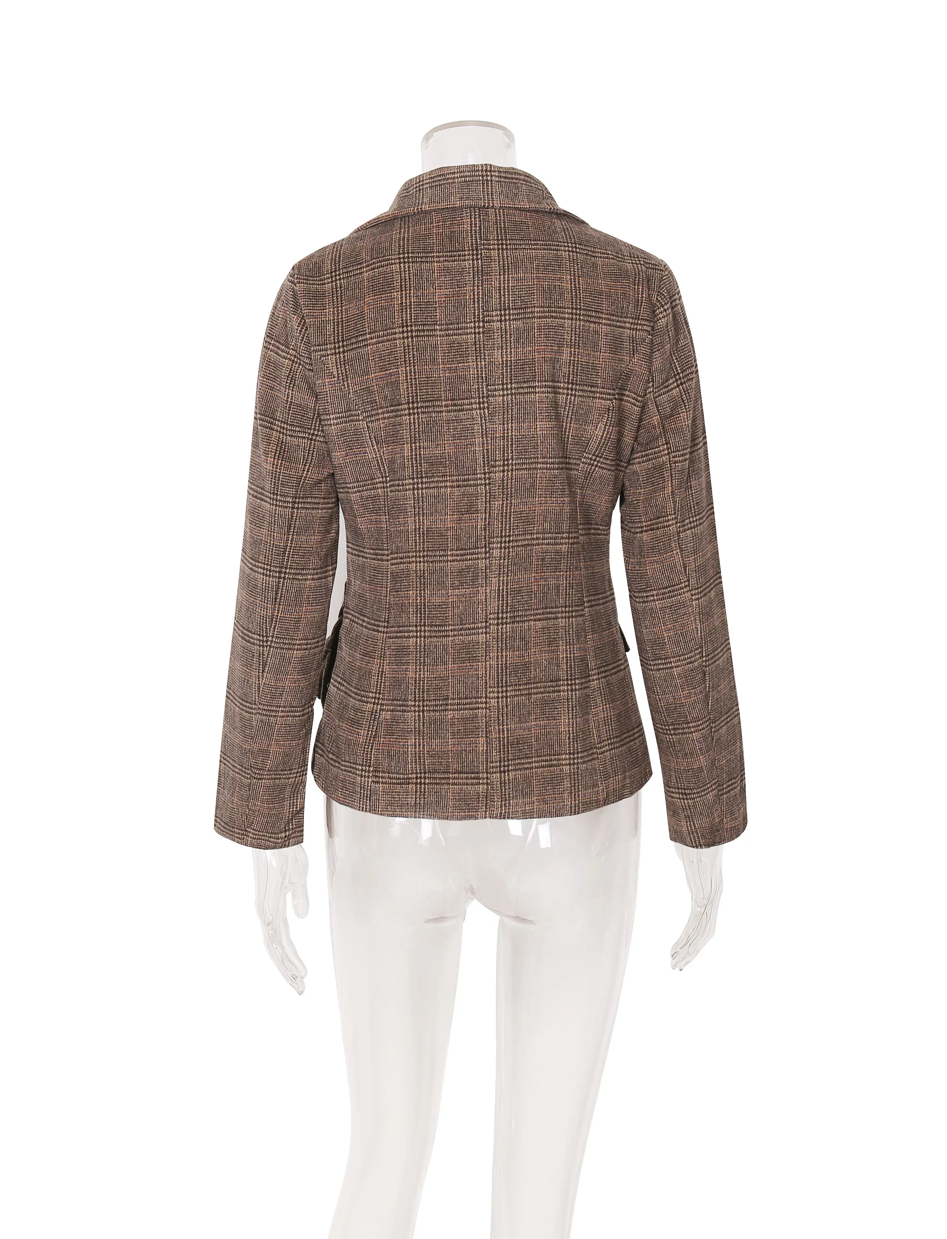 Elegant Coffee Checkered Women Blazer Winter Plaid Jacket Woolen Women's Coat Ladies Blazer Woven 100% Polyester Breathable
