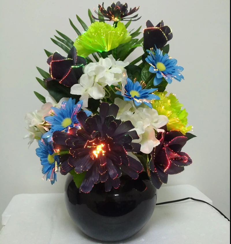 LED fiber optic flower light  decoration flower lamp fiber optic lamp colour changing  handmade silk flower