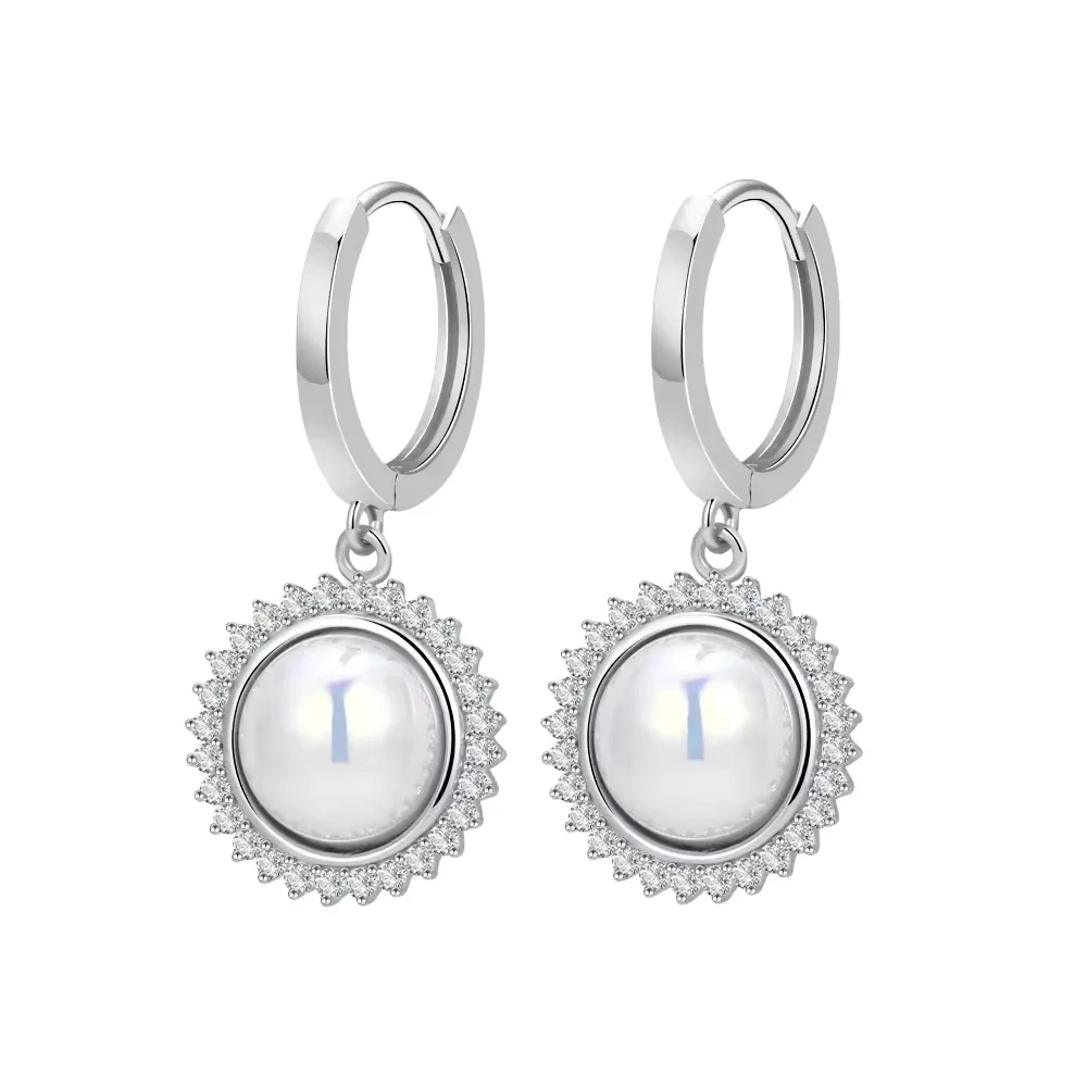 Deloach White Gold 925 Sterling Silver Hoop Pearl Beads Twisted Huggie Earrings For Women Pendant Earring