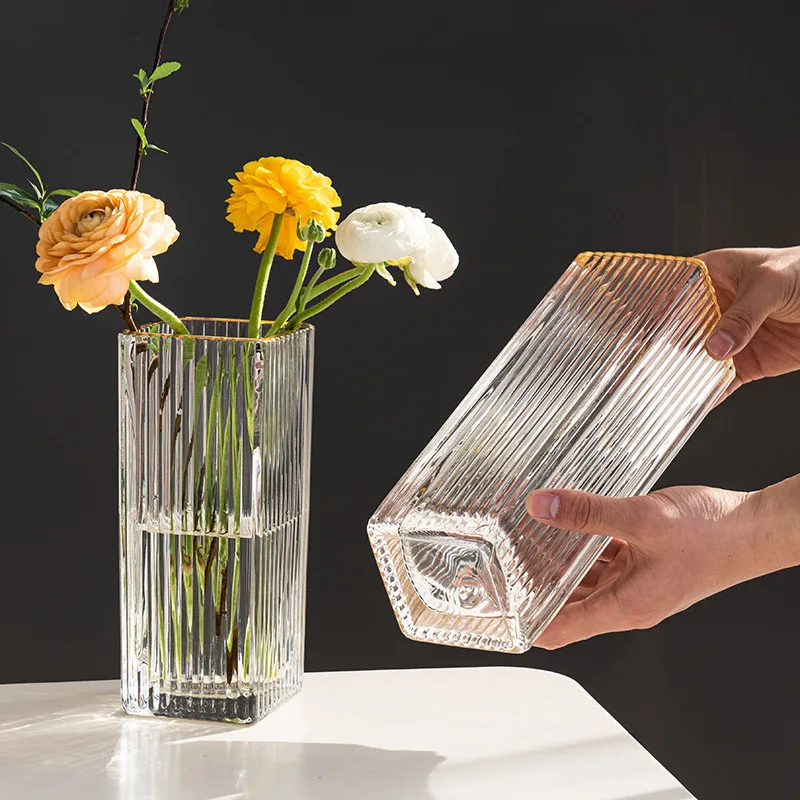Wholesale home decor nordic modern square tall clear glass vase