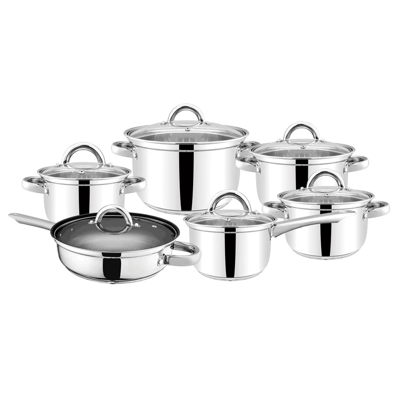 Factory Direct Sales 12 Pcs Cookware Set Luxury Household Tableware Hotpot 201 Stainless Steel Kitchen Houseware