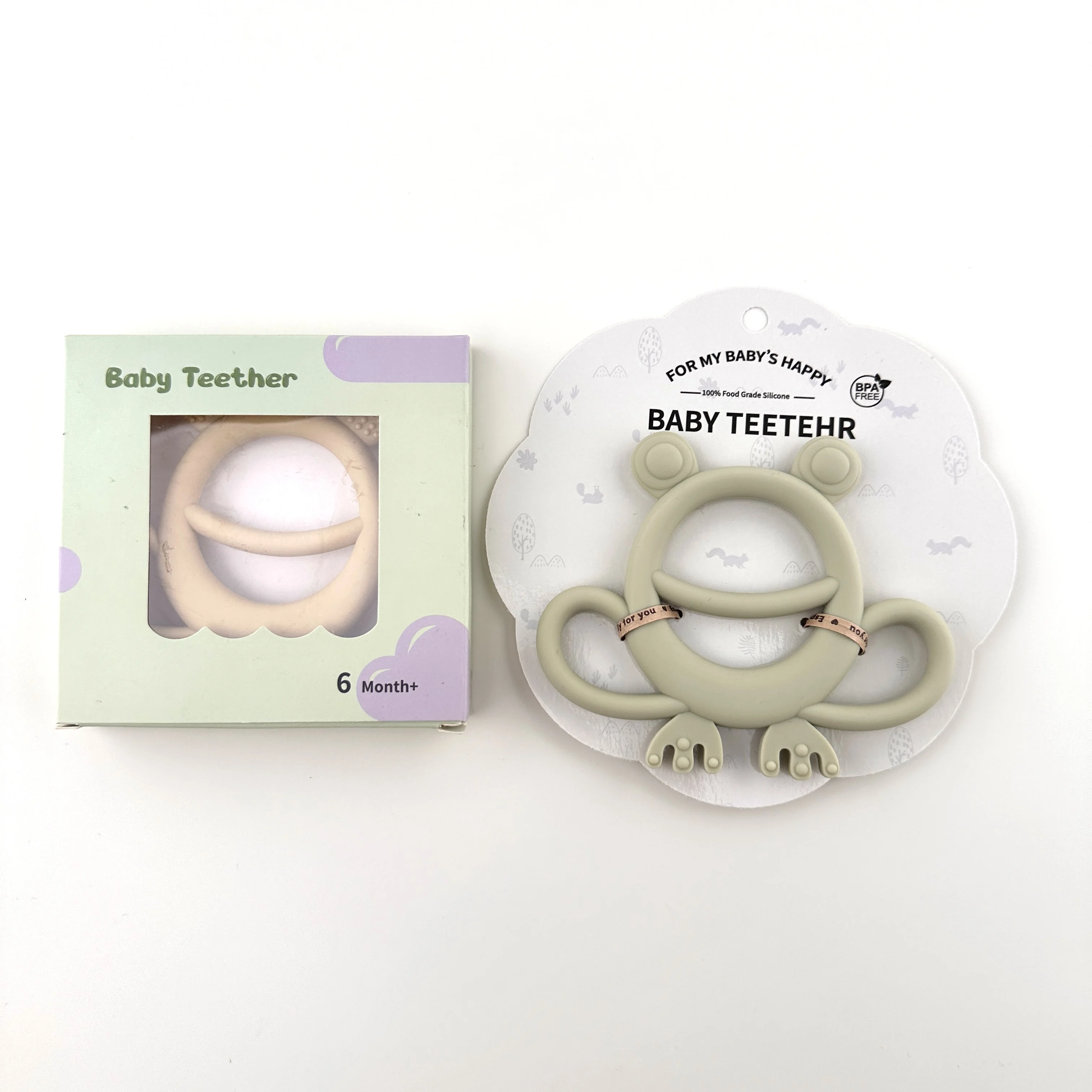 2024 CE Baby Teething Rubber Teether Animal Cartoon Teething Stick Ring Baby Teether Autism Sensory Chew Teething Toy Silicone