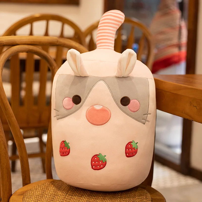 New Creative Cat Rabbit Boba Stuffed Animal Toys Cute Cartoon Squishy Soft Pillow Cushion Bunny Boba Milk Tea Cup Plush Toy