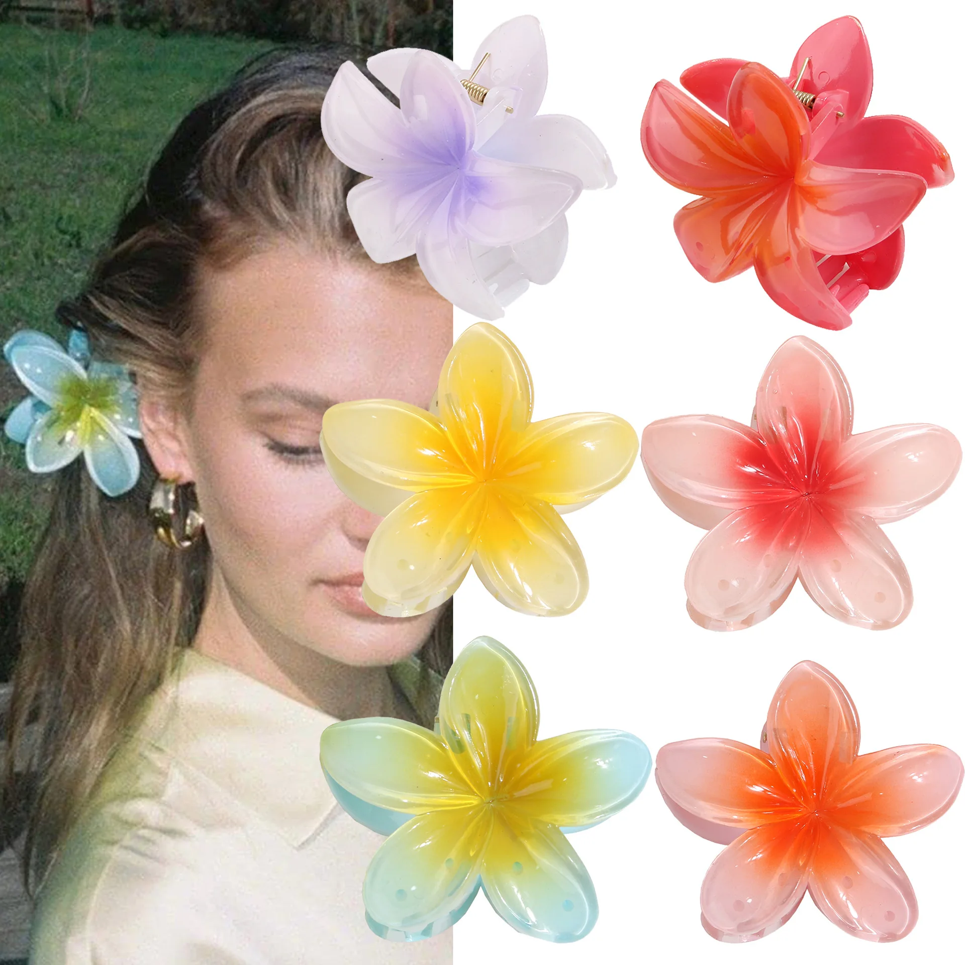 Wholesale Spring Summer Beach Vacation New Ins Beautiful Plumeria Flower Hair Claws Women Hibiscus Hawaiian Frangipani Hair Clip
