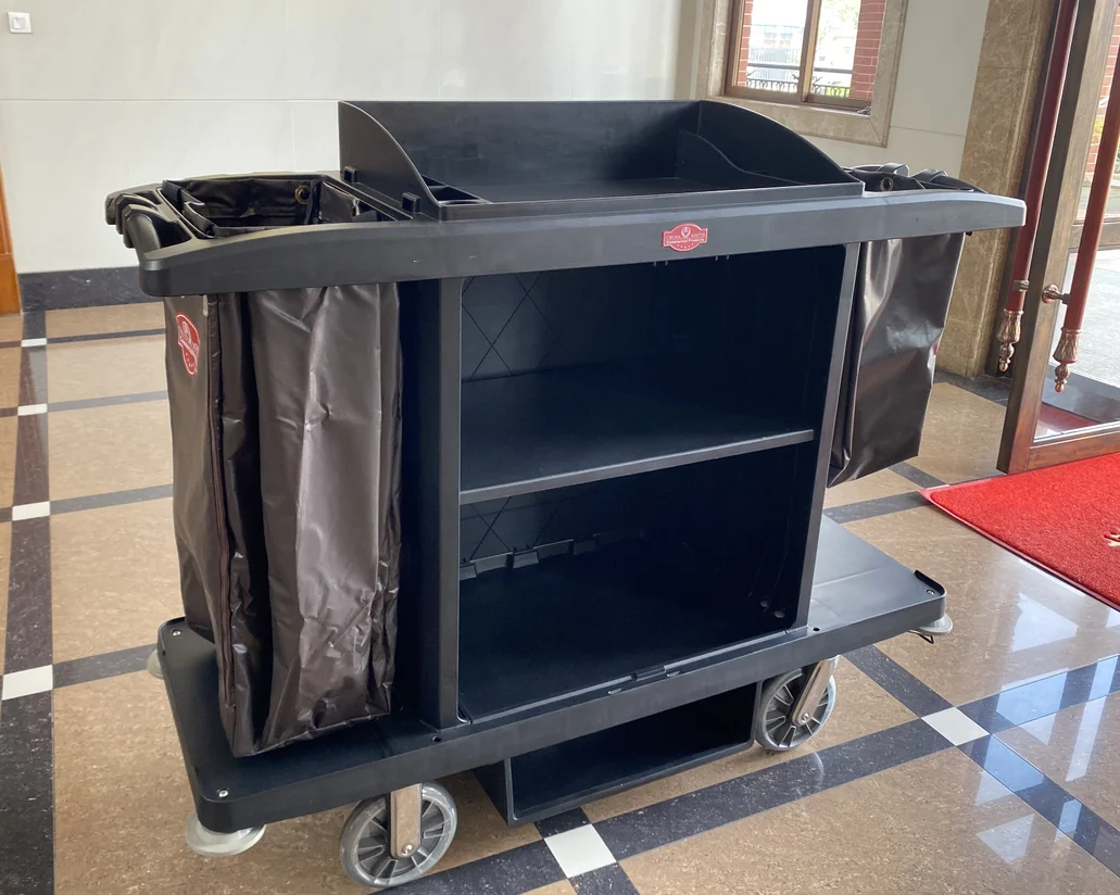 SFC-01 Plastic Hotel Room Service Utility Cleaning Maid Cart High Capacity Housekeeping Trolley Equipment