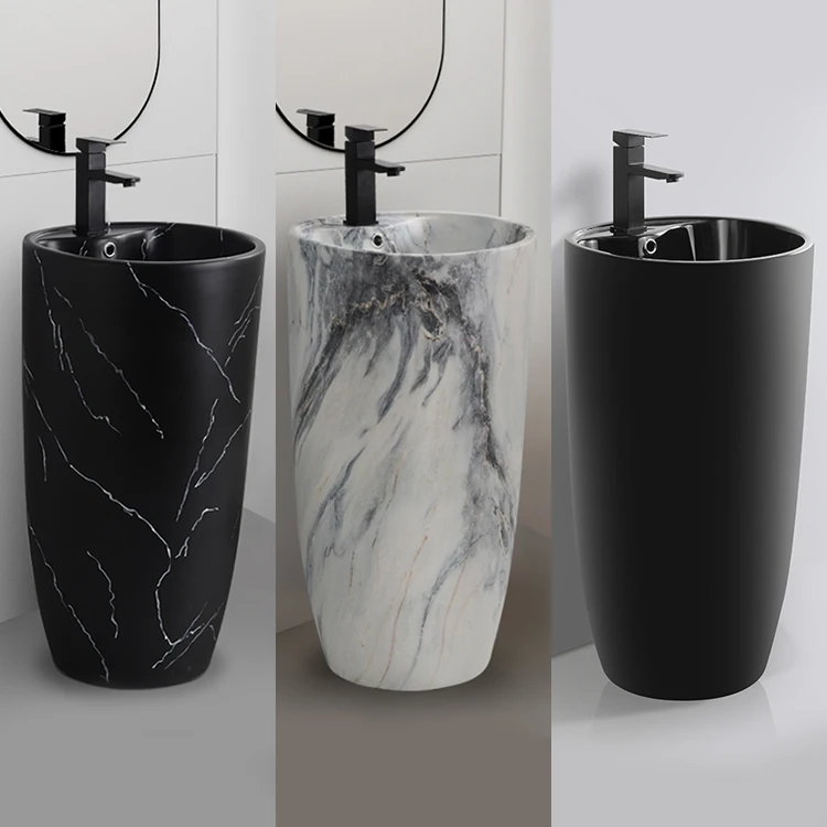 Hot sales high quality bathroom pedestal basin ceramic marble freestanding basin