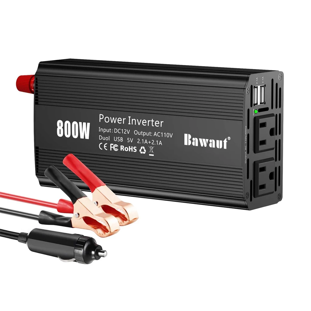 Power Inverter 800W 12V DC To 110V 220V AC Modified Sine Wave With Dual 2.1A USB And AC Outlets