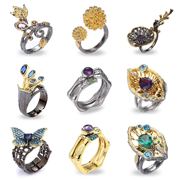 Antique Style Recycled Royal Blue Lab 18K Gold Plated Cz Ring 925 sterling Silver Ring Wholesale Jewlery/jewelry  Rings Stone