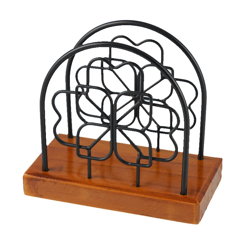 Napkin Holder, Wooden Metal Napkin Dispenser for Tables, Freestanding Tissue Dispenser for Kitchen Countertop Dining Table