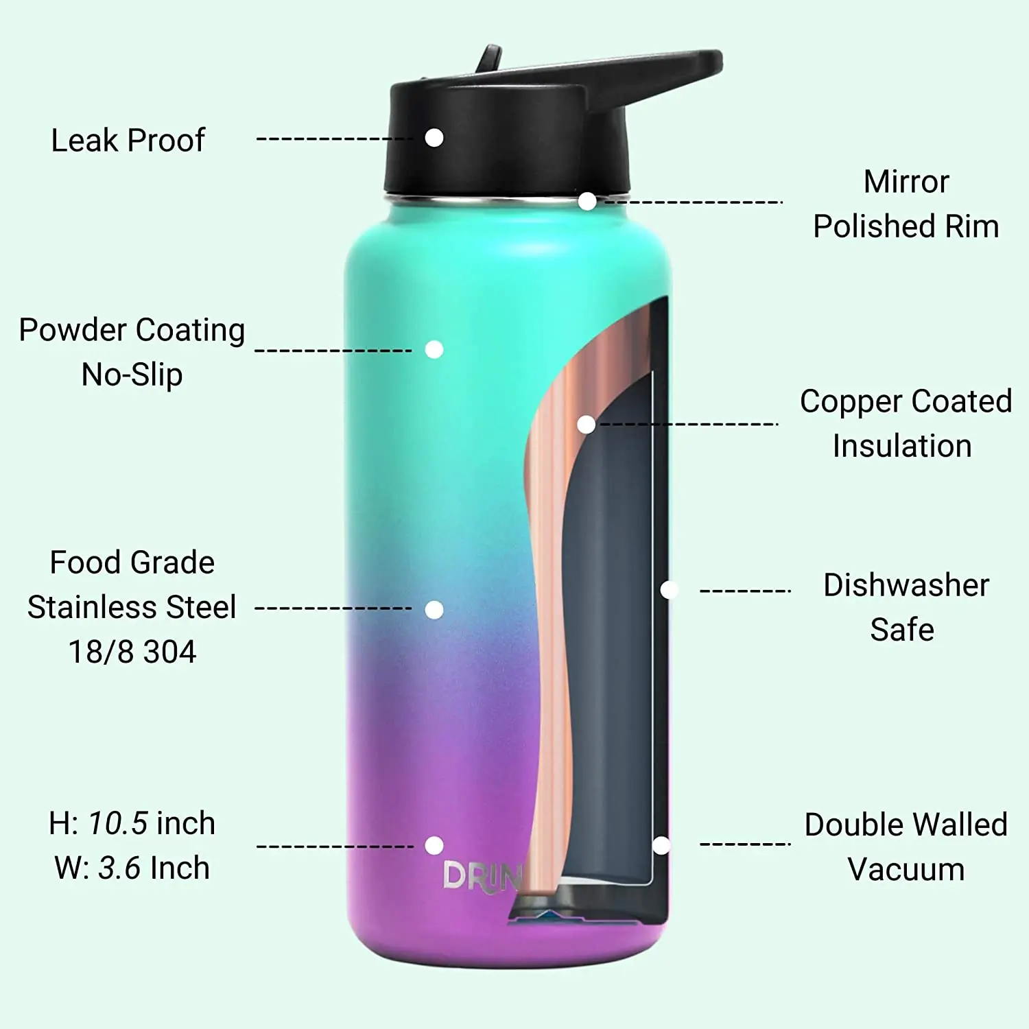 2 liter stainless steel water bottle sport water bottles