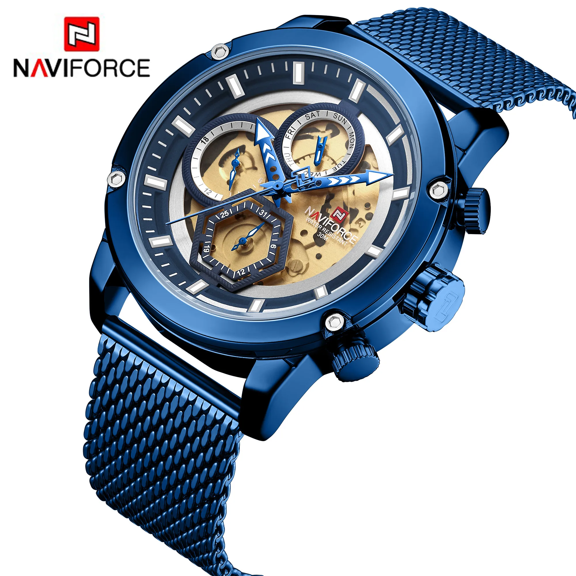 Naviforce watches 9167 Leather relojes Stainless Steel Mens wrist watch Luxury Quartz Sport Watch for men