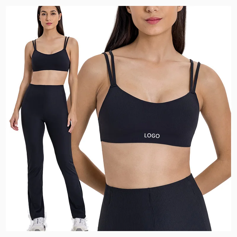 Custom Logo Activewear Spandex Nylon Ladies Summer Strappy High Quality Gym Yoga Sexy Top Fitness Sports Bra For Women