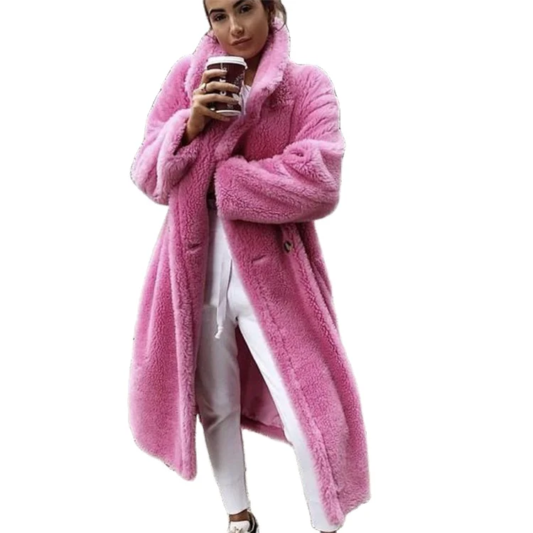 Pink Long Teddy Bear Jacket Coat Women Winter 2022 Thick Warm Oversized Overcoat Women Faux Fur Coats