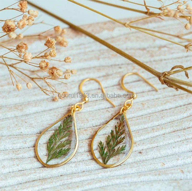 Korea Ins Style Resin Earrings Dried Flower Plant Stud Earrings Handmade Transparent Jewelry Wholesale Gift