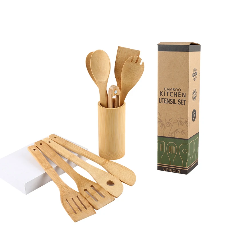 Eight bamboo spatula with new bamboo clip bamboo tube with craft box