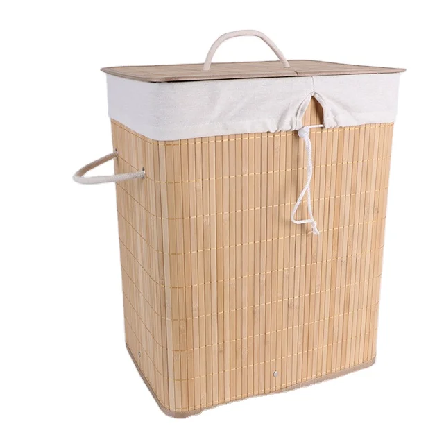 Wholesale bamboo storage basket with removable liner eco-friendly and home storage basket