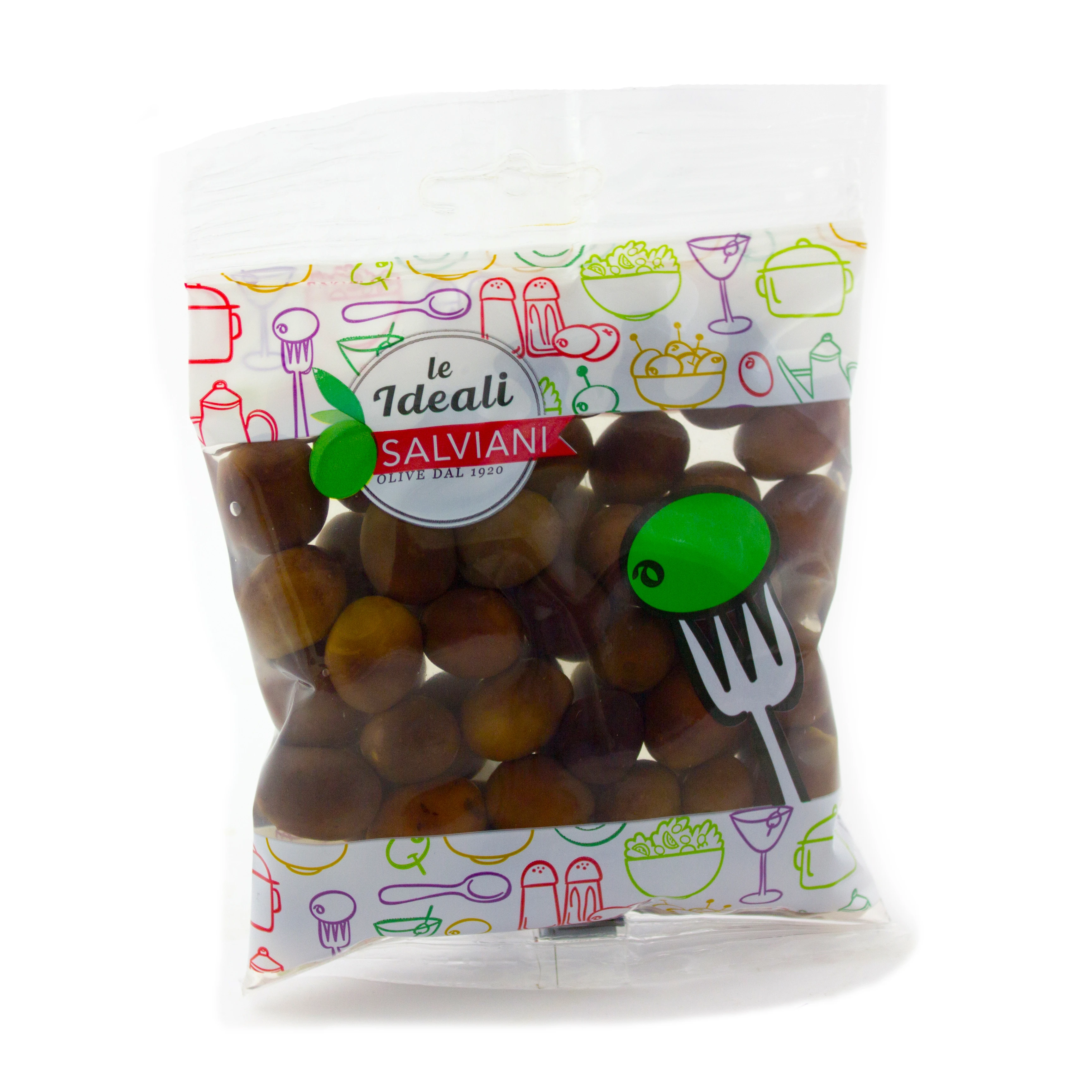 High Quality 100% Made In Italy Good Taste Le Ideali Black Olives In Brine 125G. Food Italy Fresh Black Olives Pickled