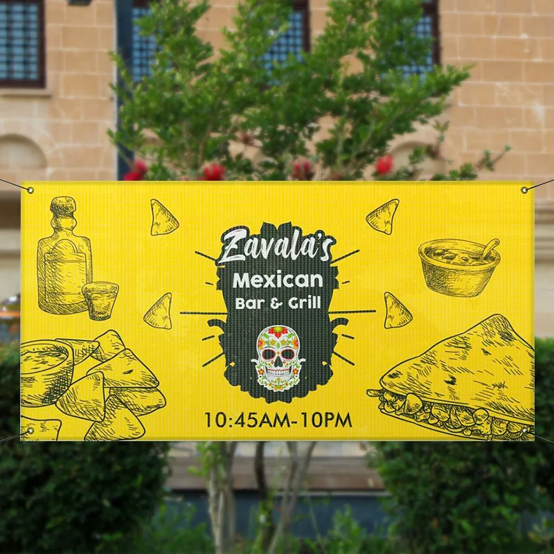 Customized Windproof Grid Advertising Banner Colorful Transparent Vent Mesh Banner Spray-Painted Cloth Promotional Flags Banners