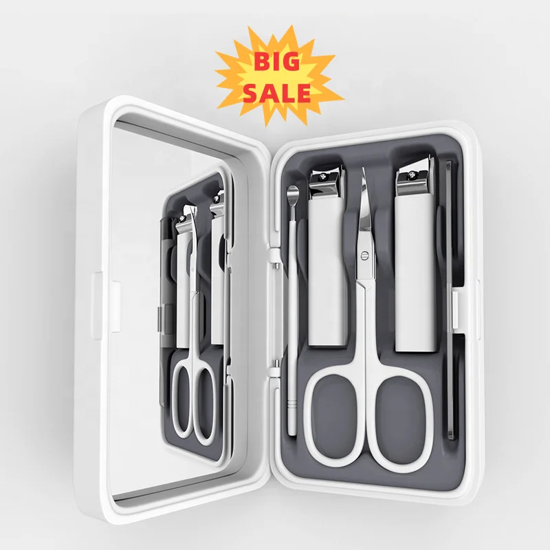 New Arrival Eco-friendly Glass Nail File Earpick Beauty Scissor 5 In 1 Nail Clipper Set With Mirror