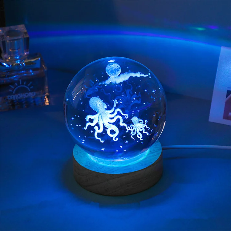 3D 6/8 см шар из хрустального стекла в виде морской рыбы светодиодные лампы USB астрономический ночник украшение для дома подарки на день рождения