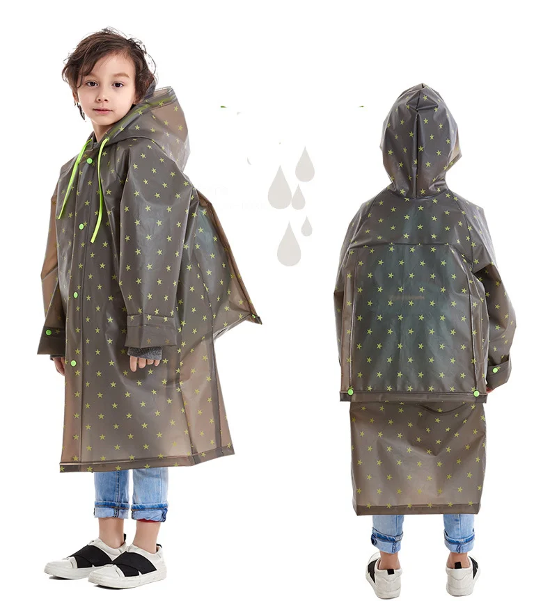 High Quality Cartoon Stars Children Waterproof EVA Raincoat Casual Style Hooded Kids Raincoat with Bag Position