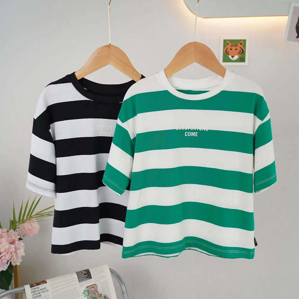 2024 Hot Sale 3- 14 Years Kids Wear Spring Summer Loose striped short sleeved  Kids t Shirt for children