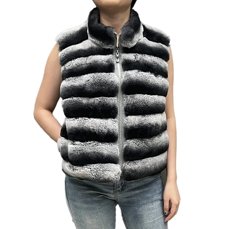 Wholesale Sleeveless Winter Wool Fur Waistcoat Handmade Women Rex Rabbit Fur Vest