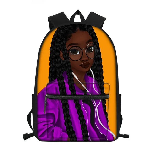 Students Preppy School Bags Kids Black Art Afro Lady Girls School Bag Teenagers Junior Schoolbag Children Bag