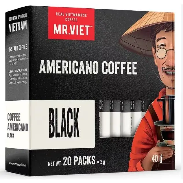 Competitive Price Mr.Viet Instant Black Coffee Box 40g Pure Instant Coffee Vietnam Instant Coffee Fragrant Taste Cafe Powder