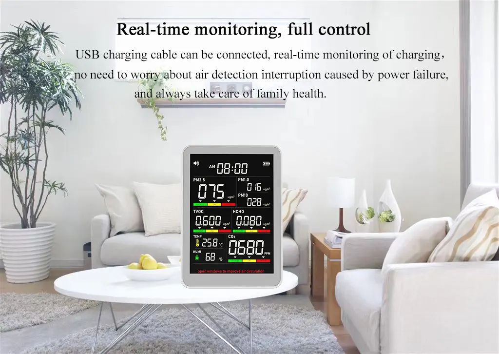 New Design PM2.5 Compact Air Quality Detector Semiconductor Sensor PM10 HCHO CO2 Air Quality Monitor