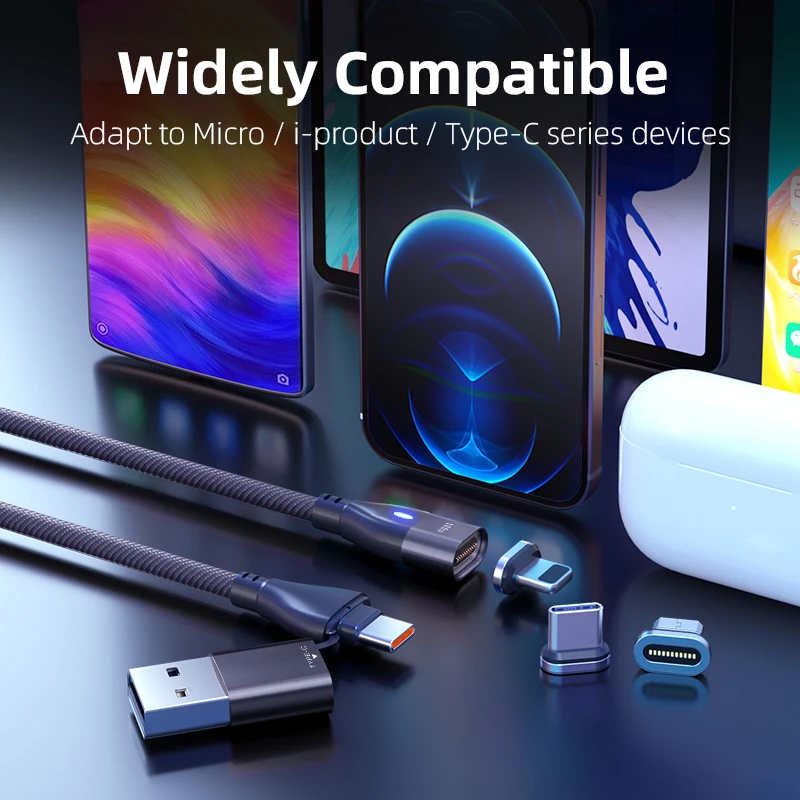 Magnet USB data cable 6 in 1 PD100W super quick charging cable for all mobile phones USB a+c plug charger adapter