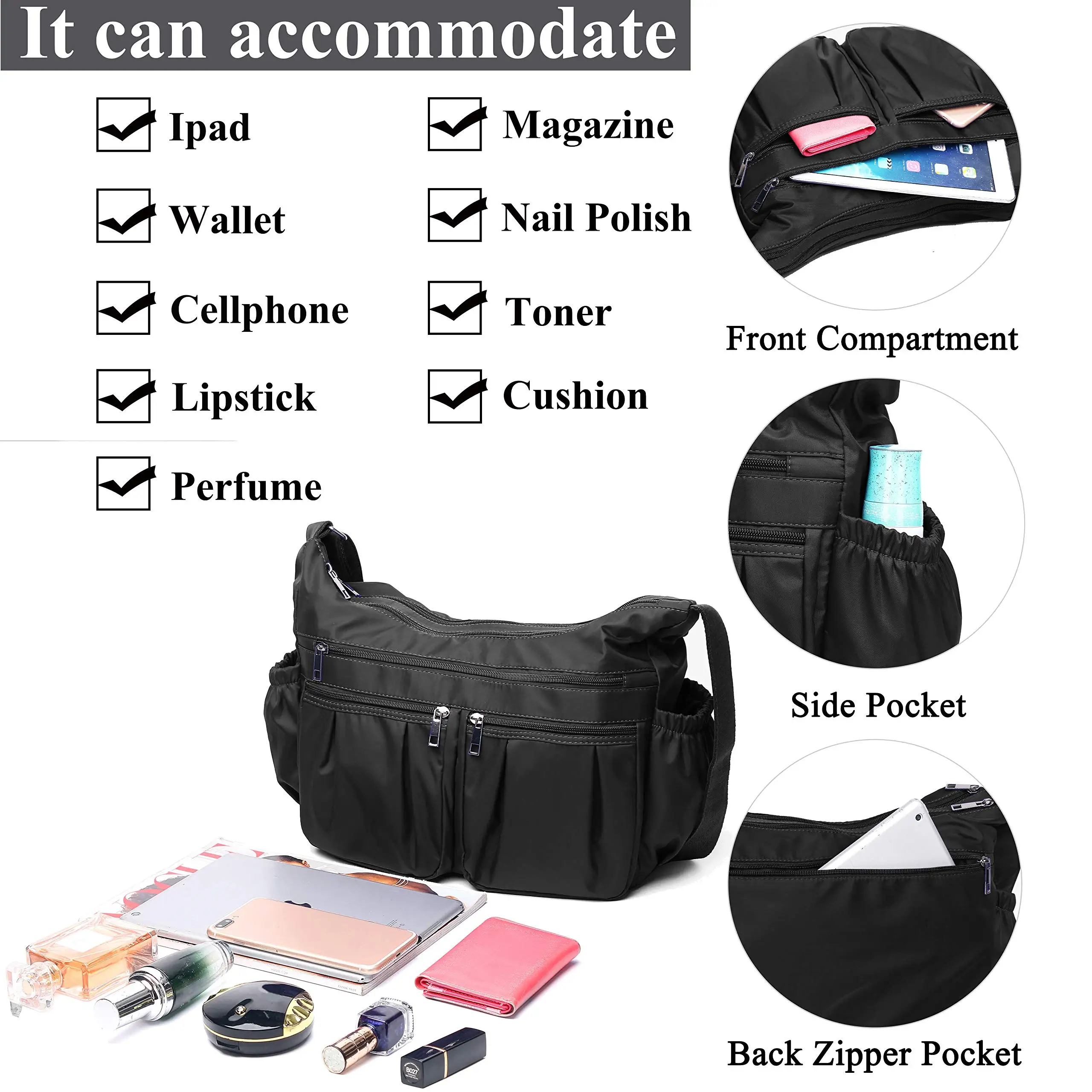 Support OEM ODM Crossbody Purses for Women Shoulder Handbags Lightweight Waterproof Nylon Travel Bag Ladies Pocketbooks