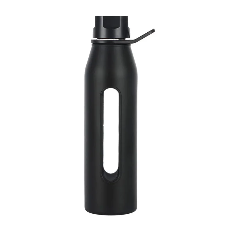 Стеклянная бутылка для воды с силиконовым рукавом и поворотной крышкой для бега на открытом воздухе