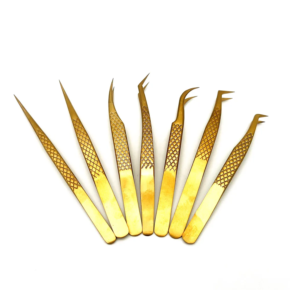 Private label gold eyelash tweezers diamond grip for eyelash extension