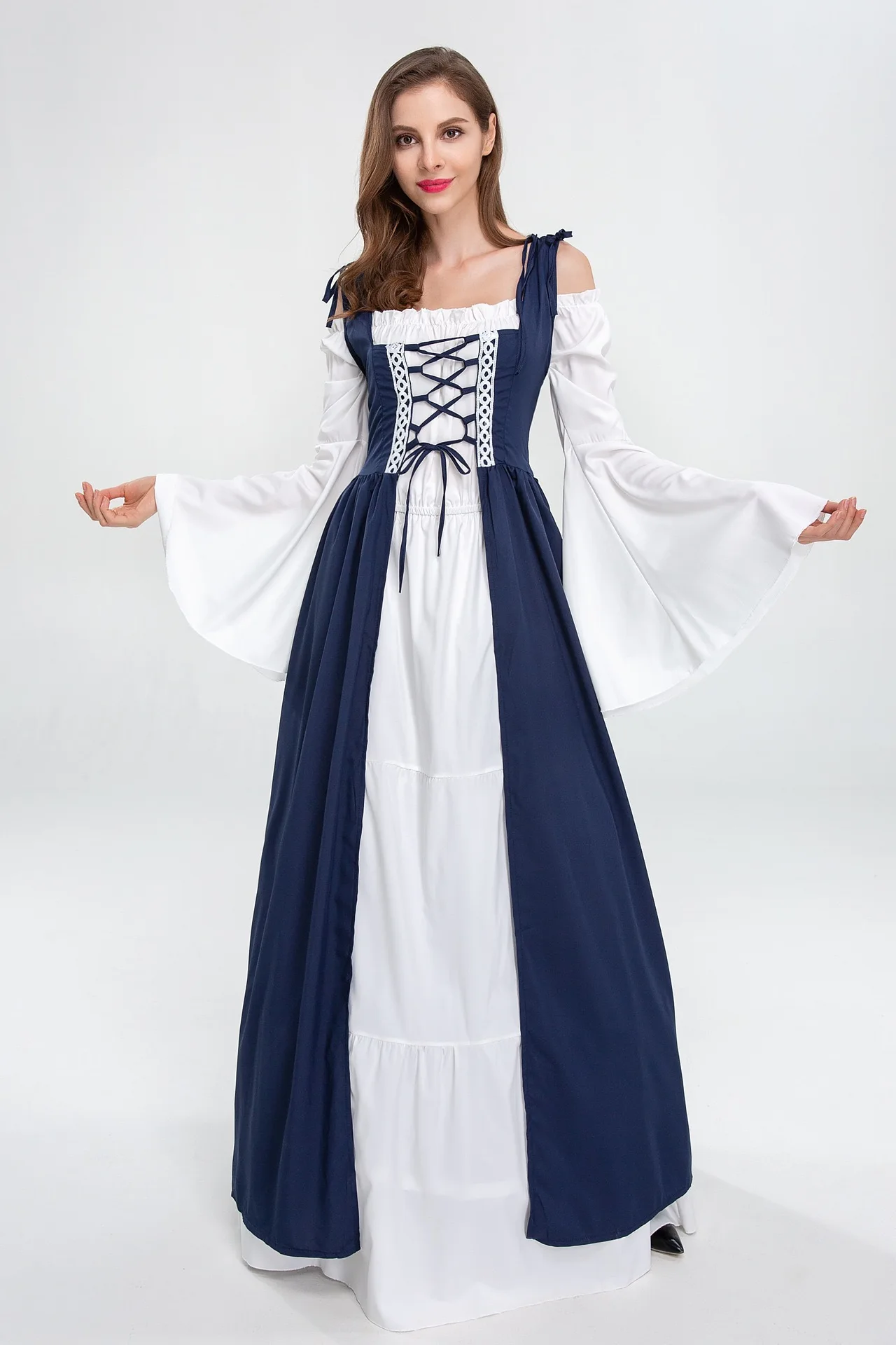 High Quality Adults Square Neck Bundle Corset Medieval Renaissance Vintage Princess Dress Halloween Costume for Women