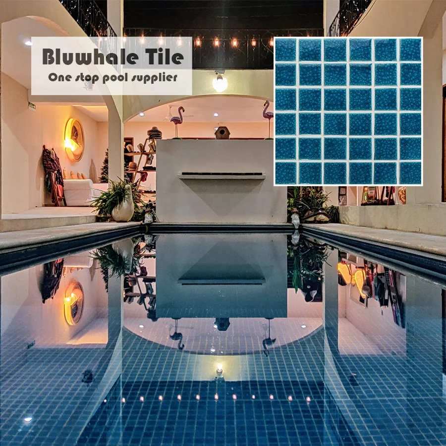 Bluwhale Tile Ice Crackle Square Glaze Glossy Bathroom Shower Swimming Pool Mosaics Mosaic Cobalt Blue Mosaic Pool Tile