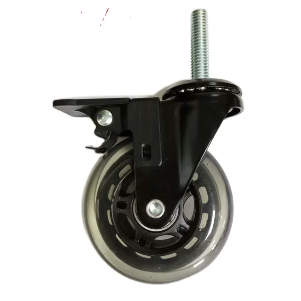 Threaded stem swivel with brake 75mm transparent office caster wheel