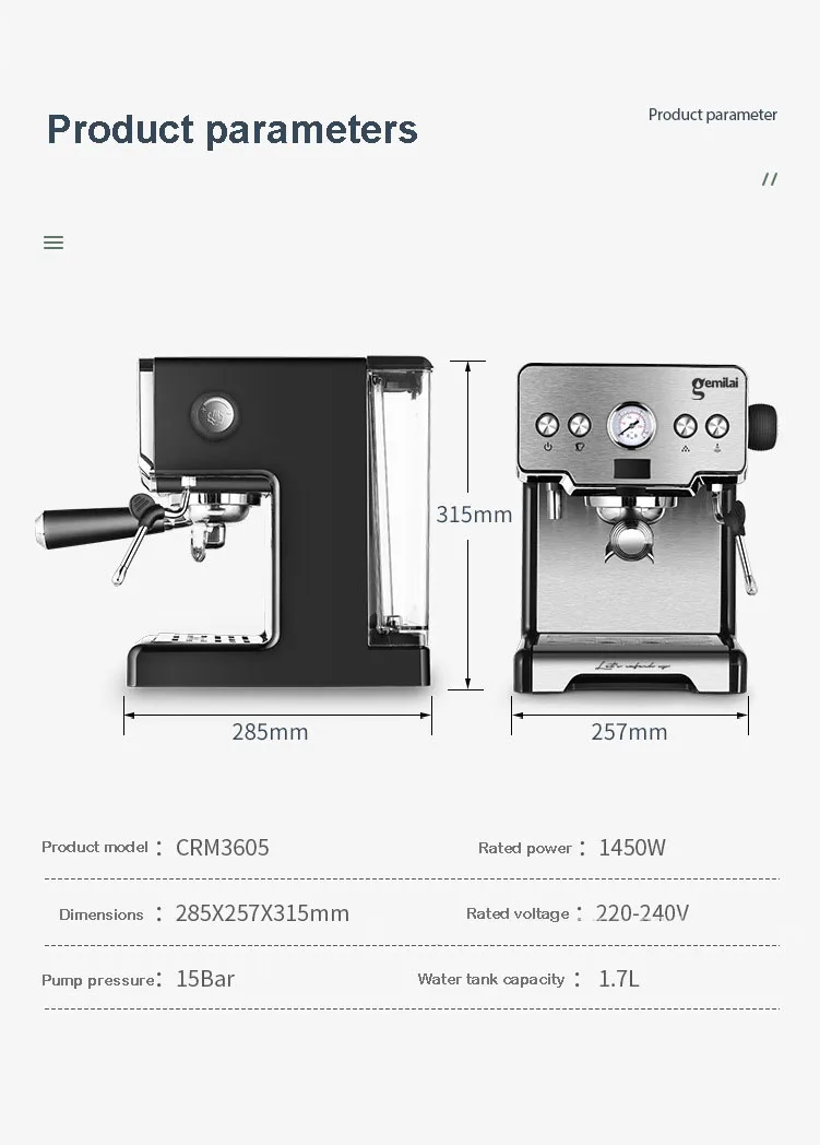 Home coffee machine, Italian semi-automatic pump type can be kept warm, heated and temperature controlled