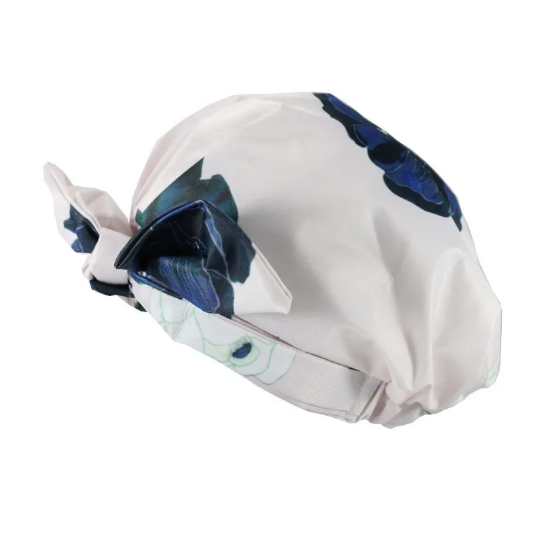 Customized luxury thick towel material lined bathing cap reusable and waterproof shower cap