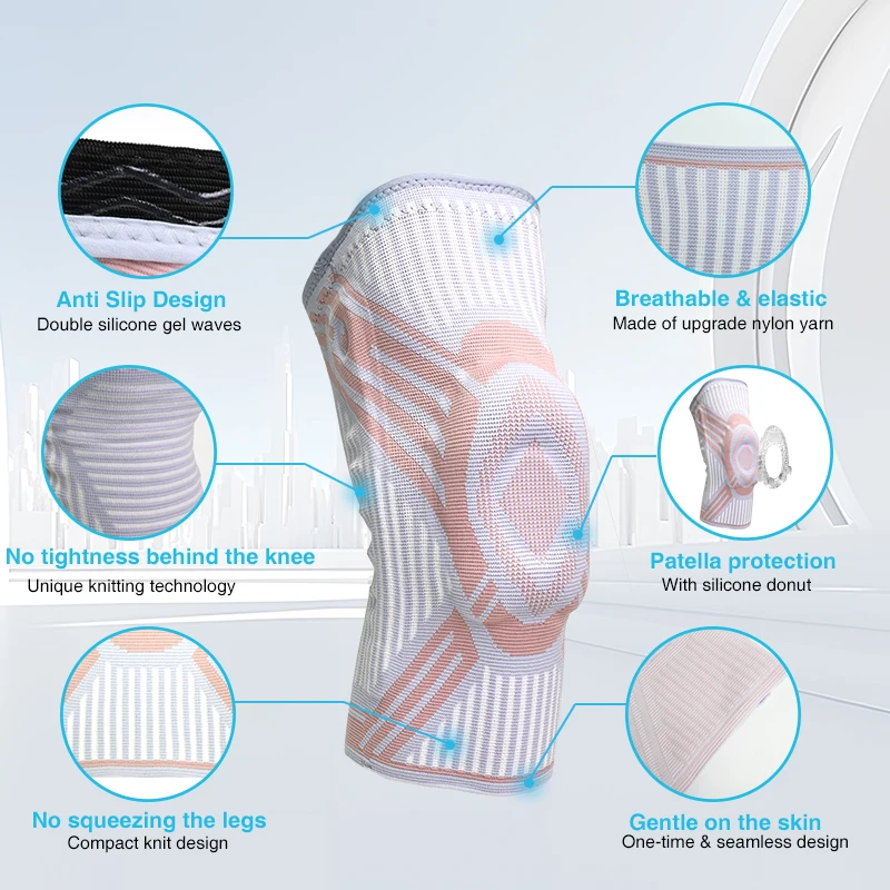 YOUJIE OEM Unisex Sports Medical Anti Slip Leg Joint Protection 3D Knitted Knee Compression Sleeves with Silicone Patella Donut