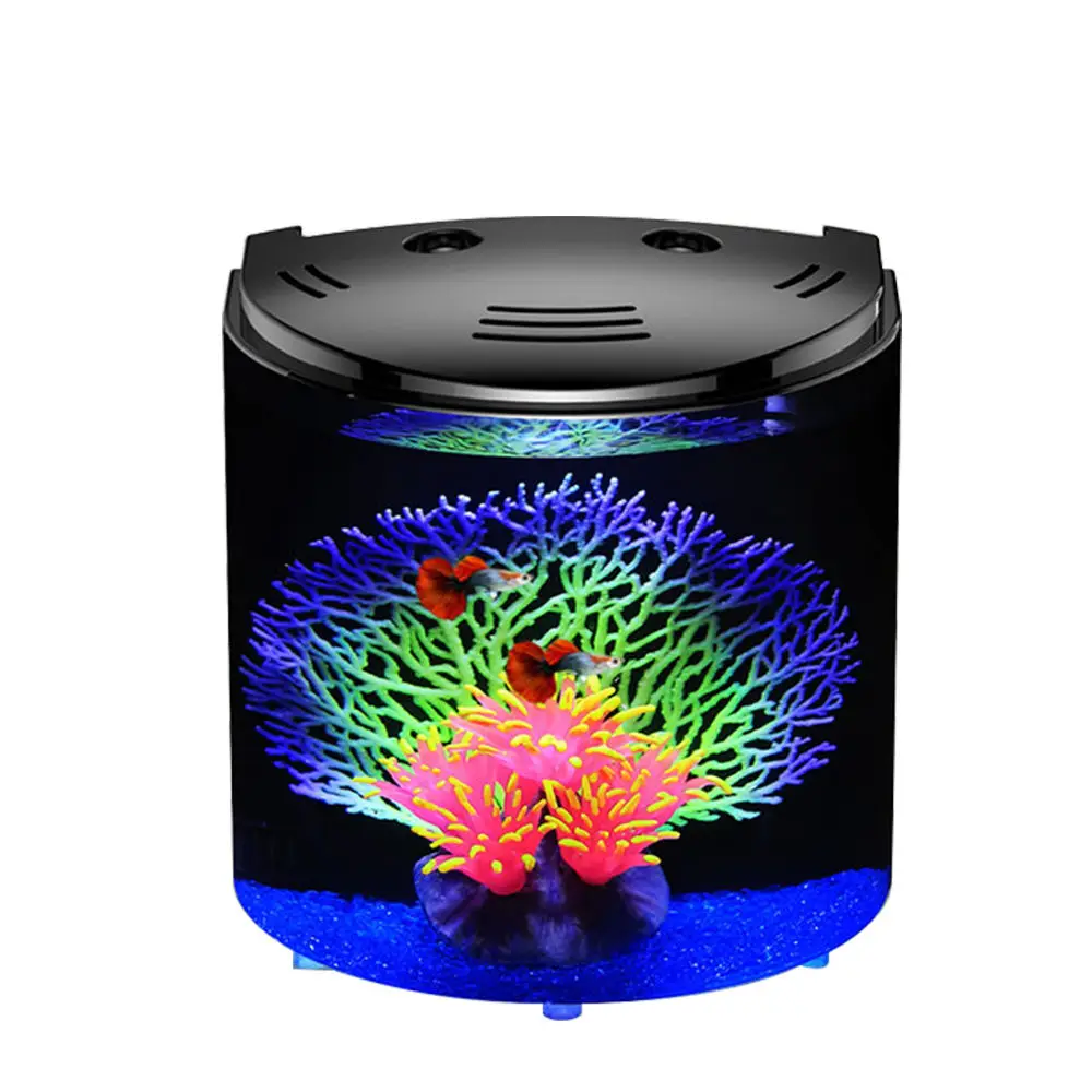 Ready To Ship Round Usb Interface Aquarium Tank Colorful Desktop Smart Koi Betta 3 In 1 Glass Mini Fish Tank