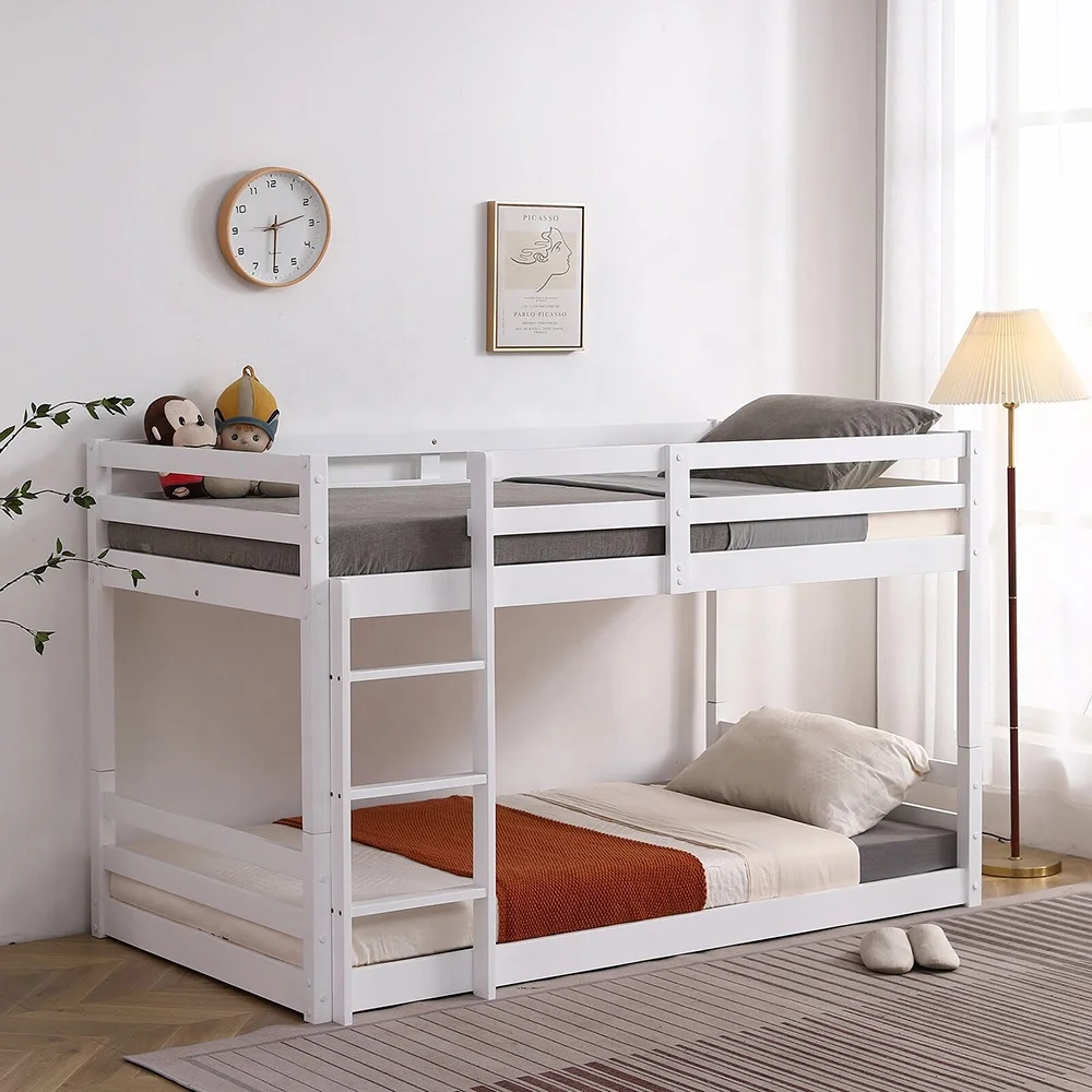 Bedroom furniture boy girl wood floor frame children kids double bunk bed, twin bed frame for kids