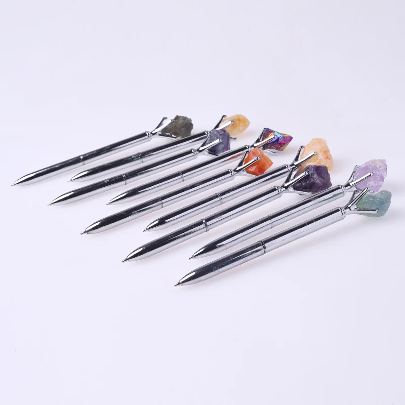 Special Gift Metal Pen Custom Logo and Packing Crystal Pen Wholesale Crystal Raw Stone Pen with Replaceable Refill