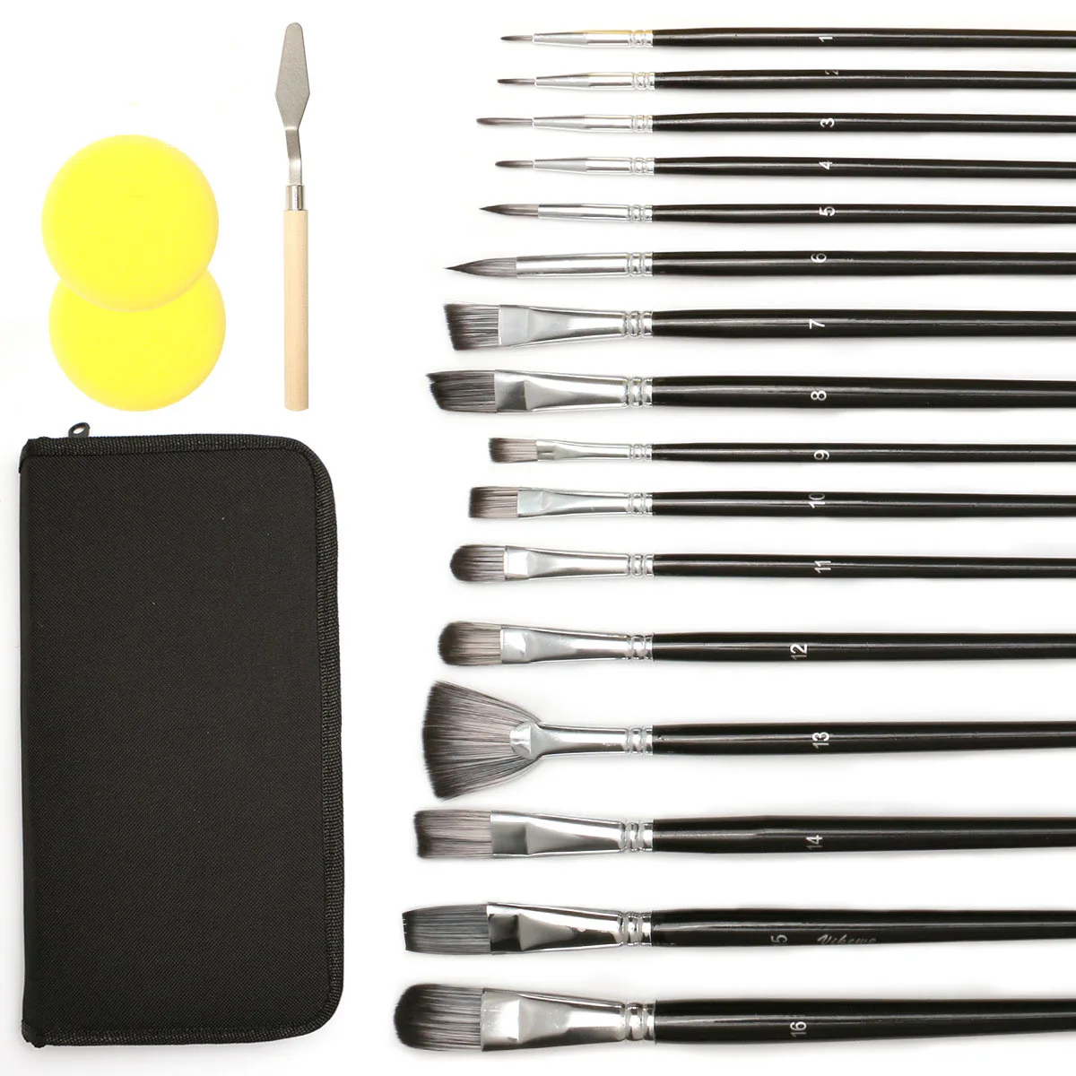 Opeth 16pcs Artist Brush Set Professional Oil Paint Nylon Hair Acrylic Paint With 1 Palette Knife and 2 Sponge