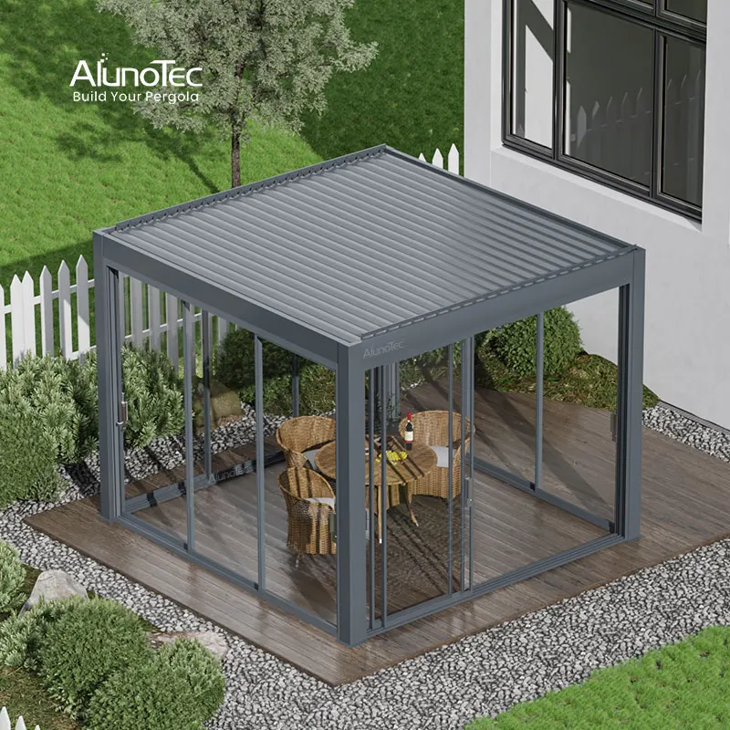 Motorized Electric Folding Louvered Roof Bioclimatic Outdoor Aluminum Pergola Price Gazebo