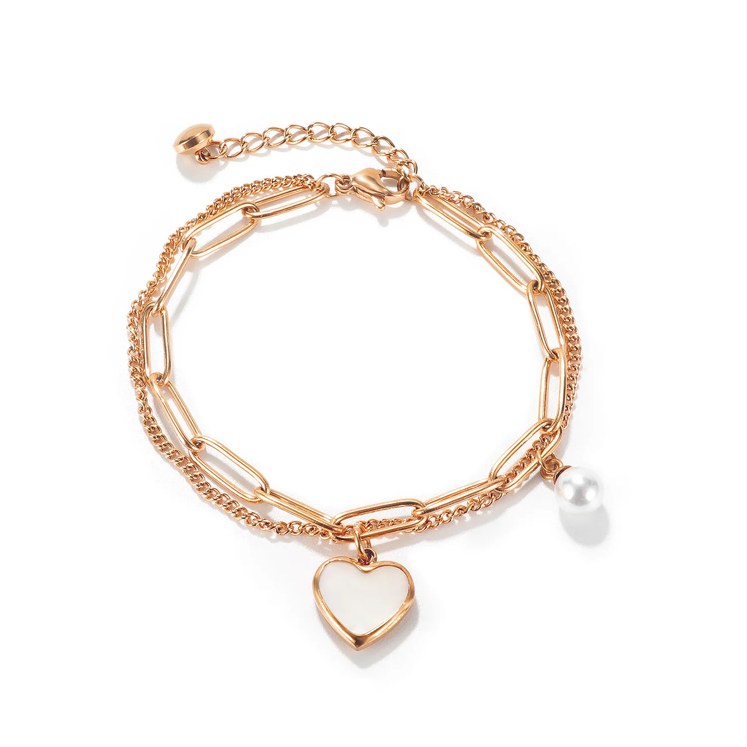 Fashion Heart Shape Love Pearl Rose Gold Plated Customize Stainless Steel Bracelets
