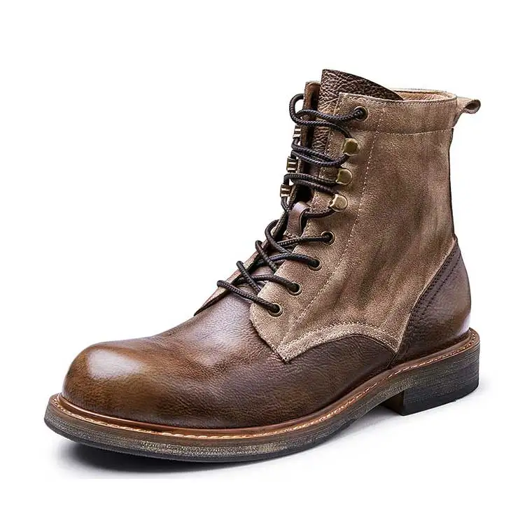 Fashion retro black breathable rubber sole paratrooper boots waterproof cowhide leather safety boots