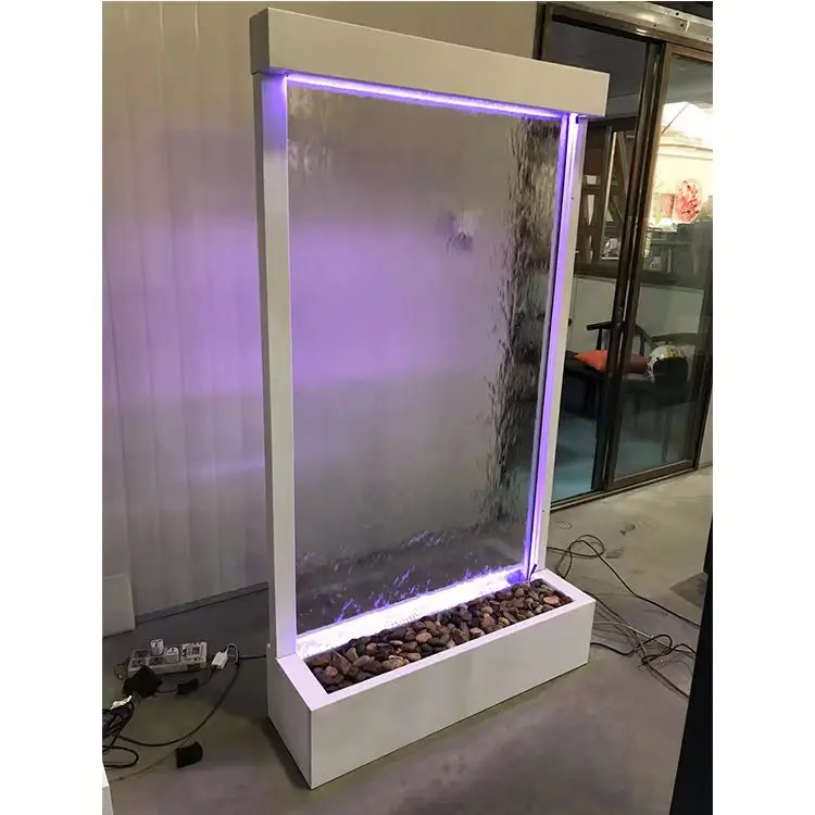 Indoor Artificial Glass Waterfall Wall Water Feature Hotel Decoration