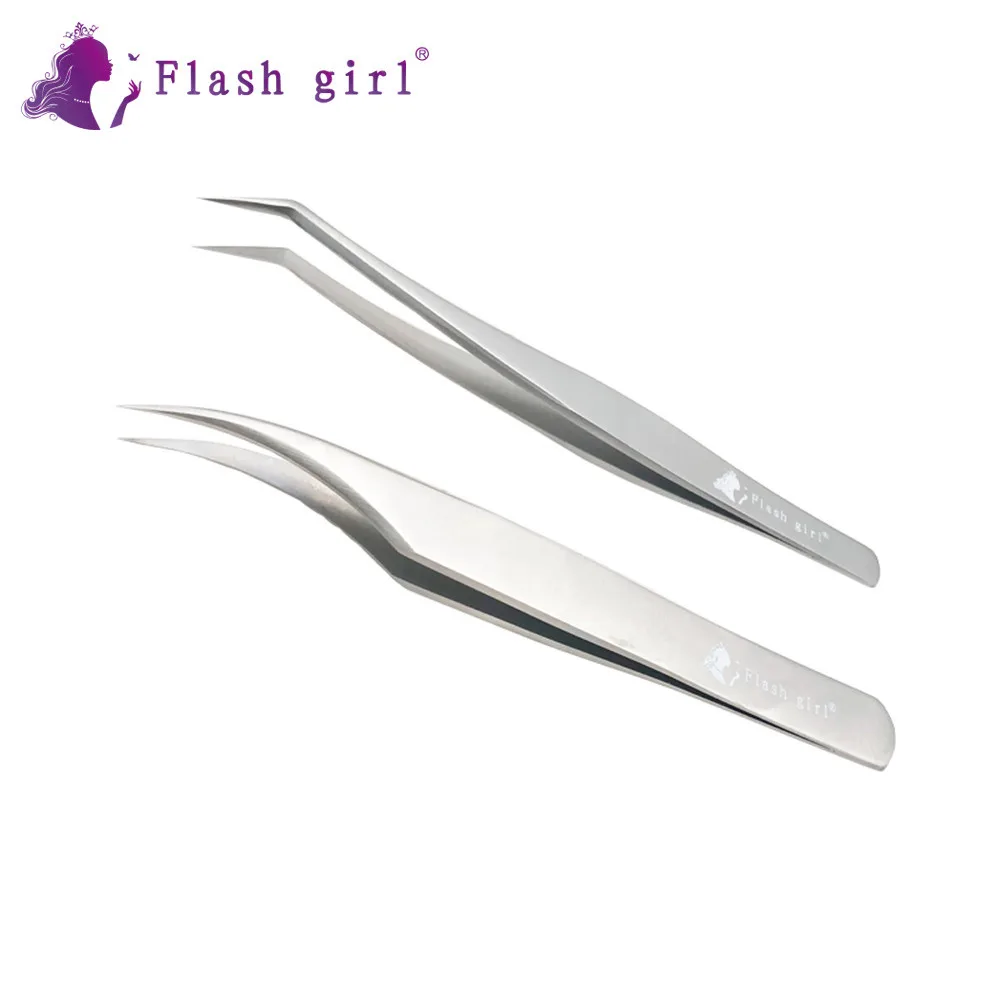 Free shipping Wholesale Glitter Girls Eyelash Tweezers Wholesale Price Custom LOGO Eyelash Extension Stainless Steel frosted